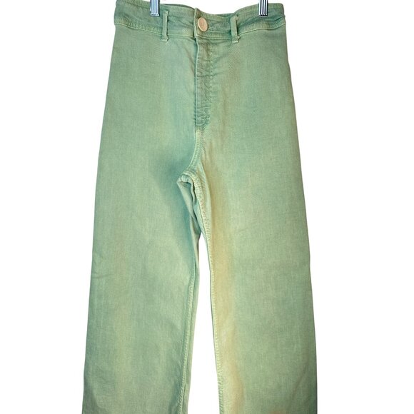 Zara Size 4 Cropped High Rise Wide-Leg Jeans Mint Green - Picture 7 of 12